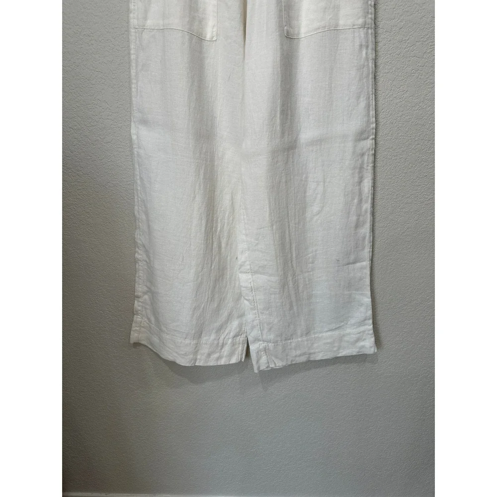 Beyond Yoga White 100% Linen Wide Leg Elastic Waist Patch Pocket Pants Large